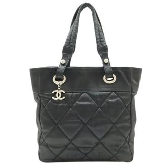 Chanel Pre-owned Tote Bags, female, Black, Size: ONE SIZE Pre-owned Paris Biarritz Coated Canvas Tote Bag