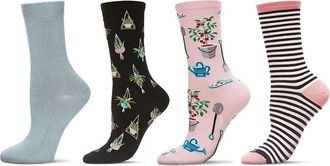 MeMoi Novelty Assorted 4-Pack Crew Socks in Black at Nordstrom, Size 9