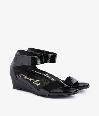 Pedro Garcia Comfort wedge sandal in black naplack| Wassila | Spring Summer 26 |