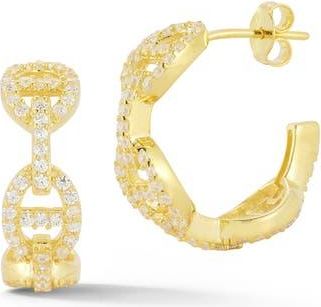 Glaze Jewelry Pav&eacute; Cubic Zirconia Mariner Link Hoop Earrings in Gold at Nordstrom Rack