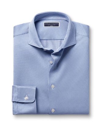 CHARLES TYRWHITT Performance Stretch Synthetic Shirt - Royal Blue & White Size Large by Charles Tyrwhitt