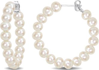 Mimi & Max 5-5.5mm Cultured Freshwater Pearl Hoop Earrings in Sterling Silver