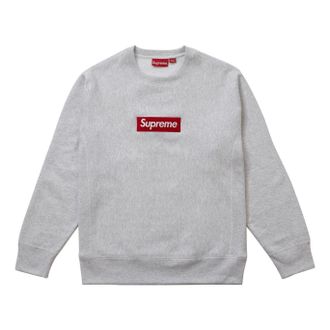 SUPREME FW18 Box Logo Crewneck Ash Grey Classic Round Neck Pullover Unisex Gray SUP-FW18-1071