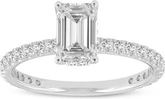 LuvMyJewelry Fiora 14K White Gold Emerald Cut Lab Grown Diamond Hidden Halo Engagement Ring - 1.70 ctw