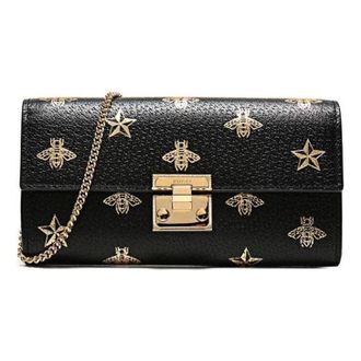 Gucci (WMNS) Gucci Padlock Metallic Bee Star Printing Leather Chain Wallet Shoulder Bag Armpit Black Handbag 453506-DJ2KG-8474