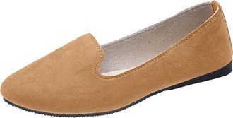 Generic Womens Suede Ballet Flat Comfortable Pointed Toe Loafers with Cushion Insole, Breathable Casual Dress Shoes for Women, Elegant Work Flat (Khaki, 3.5)