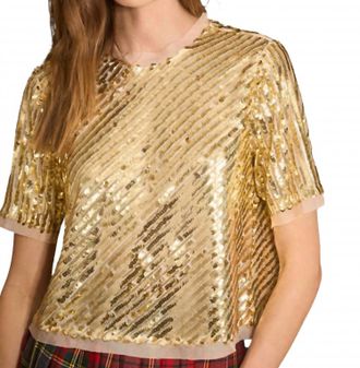 Hunter Bell Pixie Cropped Boxy Fit Top In Gold Sequin