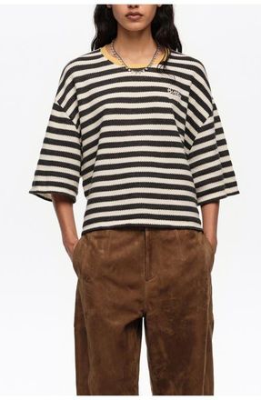 Bimba & Lola Striped Boxy Cotton T-Shirt in Black at Nordstrom, Size X-Small Eu