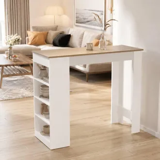 STILVORA Dining Table with 4-Tier Storage Shelves in Beige