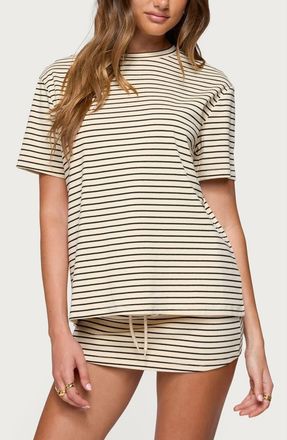 Edikted Brena Stripe Oversize T-Shirt in Cream-And-Black at Nordstrom, Size X-Small