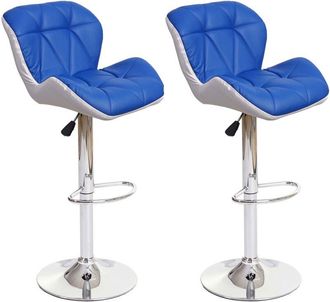 Hhg Set 2x sgabelli bar regolabile girevole con poggiapiedi HHG 156 acciaio cromato ecopelle blu