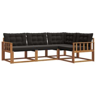 vidaXL Conjunto De Sof&aacute;s De Exterior Con Coj&iacute;n 4 Pcs Natural Y Negro Vidaxl