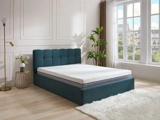 Vente-Unique Letto con contenitore 140 x 190 cm Tessuto bouclette Verde Petrolio - MAZIRI