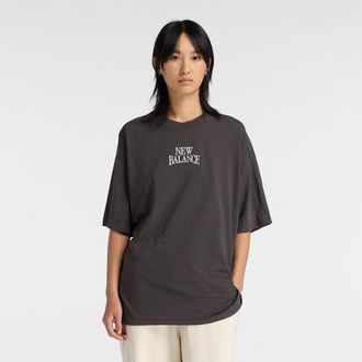New Balance Donna Trackside Oversized T-Shirt in Nero, Jersey di Cotone, Taglia 2XL