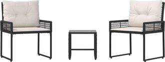 vidaXL Juego De Muebles De Exterior 3 Uds. Negro Y Vidaxl