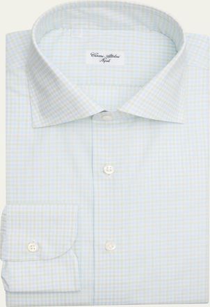 Cesare Attolini Mens Micro-Gingham Cotton Dress Shirt