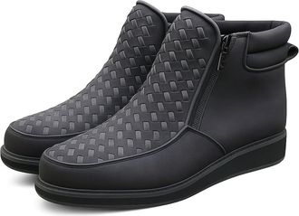 Generic Mens Handcrafted Western Cowboy Boots, Square Toe Leather Orthopedic Work Shoes Hand-Woven Boot with Double Side Zipper (Black,6.5)