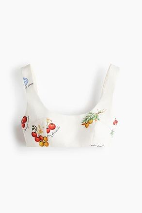 H&M Cotton Crop Top in Cream/patterned at Nordstrom, Size X-Small