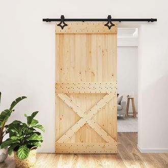 Berkfield Home Sliding Door with Hardware Set 100x210 cm Solid Wood Pine in Brown