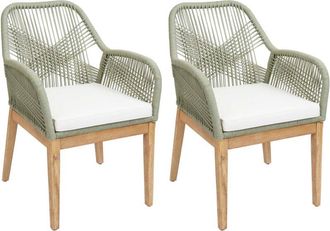 Hhg Nunca Usado] Lote De 2 Sillas De Jard&iacute;n Hhg 678b, Sill&oacute;n De Exterior, Mimbre De Cuerda Resistente A La Intemperie Madera De Cuerda Acacia, Gris Oscuro