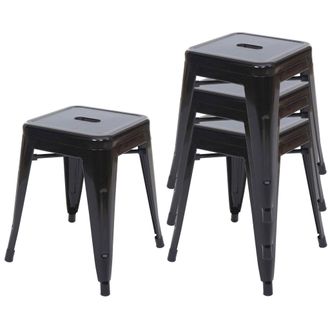 Hhg [nunca Usado] Juego De 4 Taburetes Hhg-787, Taburete De Metal Asiento Taburete, Metal Dise&ntilde;o Industrial Apilable, Negro