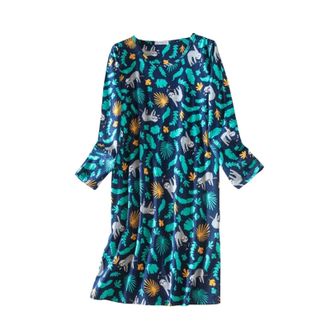 Generic Long Cotton Nightdresses For Women Uk - Long Sleeve Nightdresses For Women Uk - Light Blue Dress Nightgown Cotton Sleepwear Plus Size Nightwear Size 1