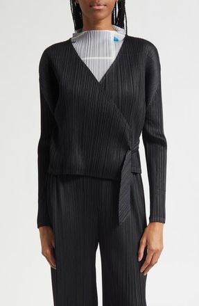 Pleats Please Issey Miyake Facade Pleated Wrap Top in Black at Nordstrom, Size 3