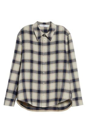 S&eacute;fr Wes Plaid Cotton Flannel Button-Up Shirt in Navy Tablecloth Check at Nordstrom, Size X-Large