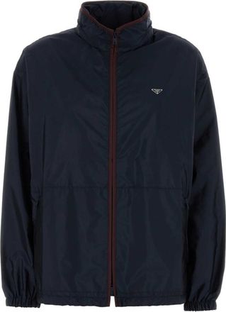 Prada Dark Blue Logo Mock Collar Jacket