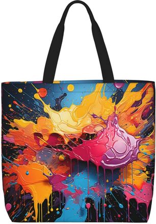Generic Splatter Images Tote Bag Lightweight Shoulder Bag Foldable Shopping Bags For Work Travel College