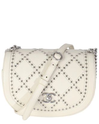 Chanel Beige & White Leather Coco Eyelets Small Flap Bag (Authentic Pre-Loved)