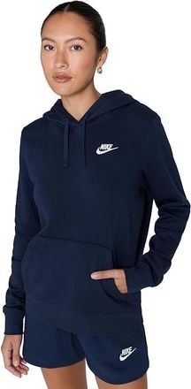 Nike Club Fleece Pullover Hoodie Womens Sweatshirt Obsidian/White : LG (US 12-14), Cotton/Fleece/Polyester