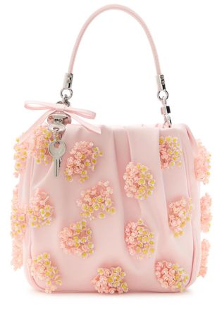 Self Portrait Floral Bead-embellished Satin Tote - Pink - One Size
