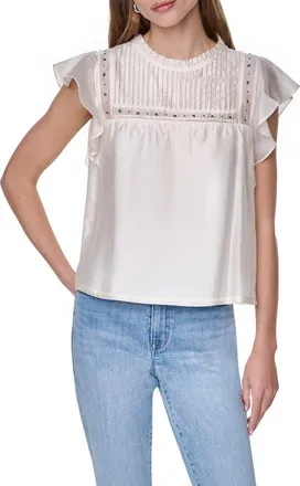 DKNY Studded Pintuck Top in Coconut at Nordstrom, Size X-Large