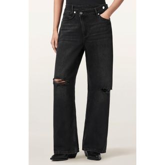 AllSaints Aki Crossover Ripped Wide Leg Jeans in Destroy Black at Nordstrom, Size 31
