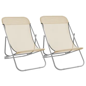 vidaXL Silla De Playa Plegable 2 Uds Acero Recubierto Textilene Crema Vidaxl