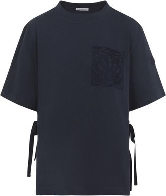 Moncler Blue Crew Neck Embroidered T-Shirt