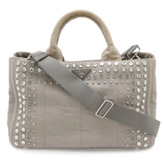 Prada Light Gray Denim Shoulder Bag Tote Bag (Pre-Owned)
