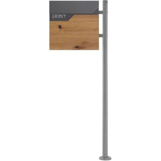ML Design Ecd Germany Buz&oacute;n De Correo Antracita / Madera Con Soporte Lateral Plateado Para Cartas Con Compartimento Para Peri&oacute;dico 37 X 37 X 11 Cm Acero Inoxida