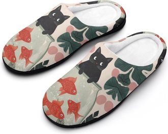 Generic Fish And Cat Womens Slippers Warm House Slippers Indoor House Shoes with Anti-Skid Rubber Sole