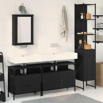 vidaXL Vidaxl - Juego De Muebles De Ba&ntilde;o 4 Pcs Roble Negro 33 X 33 X 185.5 Cm
