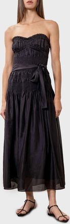 Moon River Pleated Strapless Midi Dress In Black