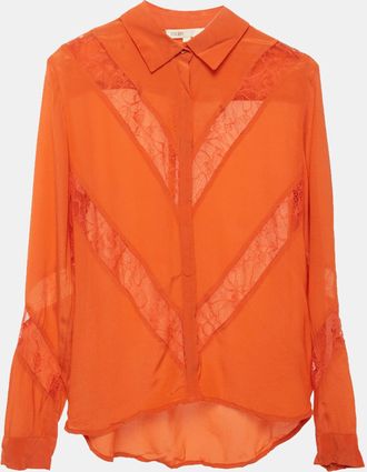 Maje Orange Silk Lace Detail Shirt