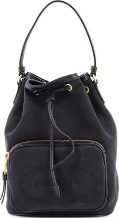 Prada Logo Drawstring Canvas bucket bag - Zwart