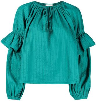 Ulla Johnson tie-front puff-sleeve blouse - women - Cotton - 0 - Green