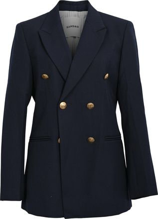 Sandro Sandro Double-Breasted Blazer in Navy Blue Polyester