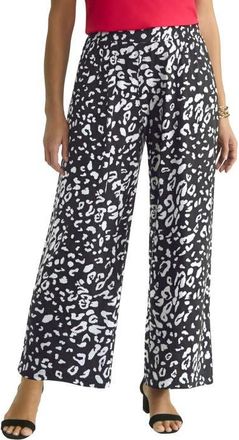 Jessica London Stretch Knit Wide Leg Pant in Black White Cheetah at Nordstrom, Size 32