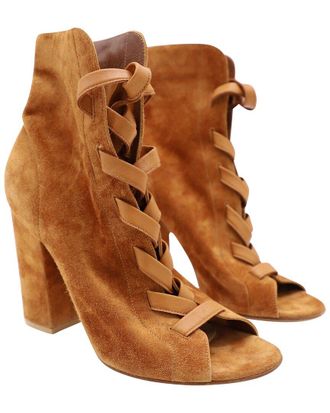 Gianvito Rossi Womens Suede Brooklyn Peep-Toe Bootie (Authentic Pre-Loved)
