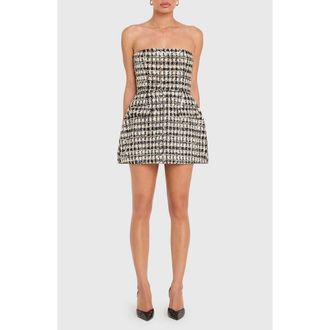 Amanda Uprichard Bethany Metallic Tweed Strapless Romper in Black /White at Nordstrom Rack, Size Large