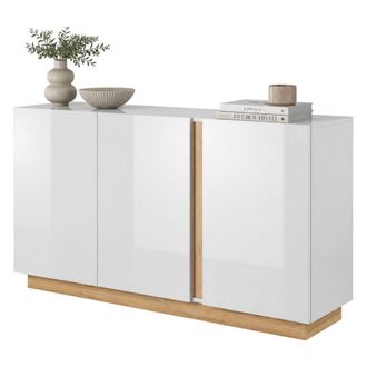 Dmora Aparador Hala, Alacena 3 Estantes, Puerta Batiente, 3 Puertas, 138x40x91h Cm Blanco Brillante